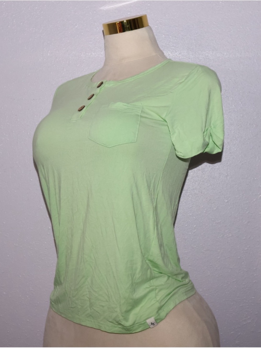 Light Green Short Sleeve Henley Pocket Tee